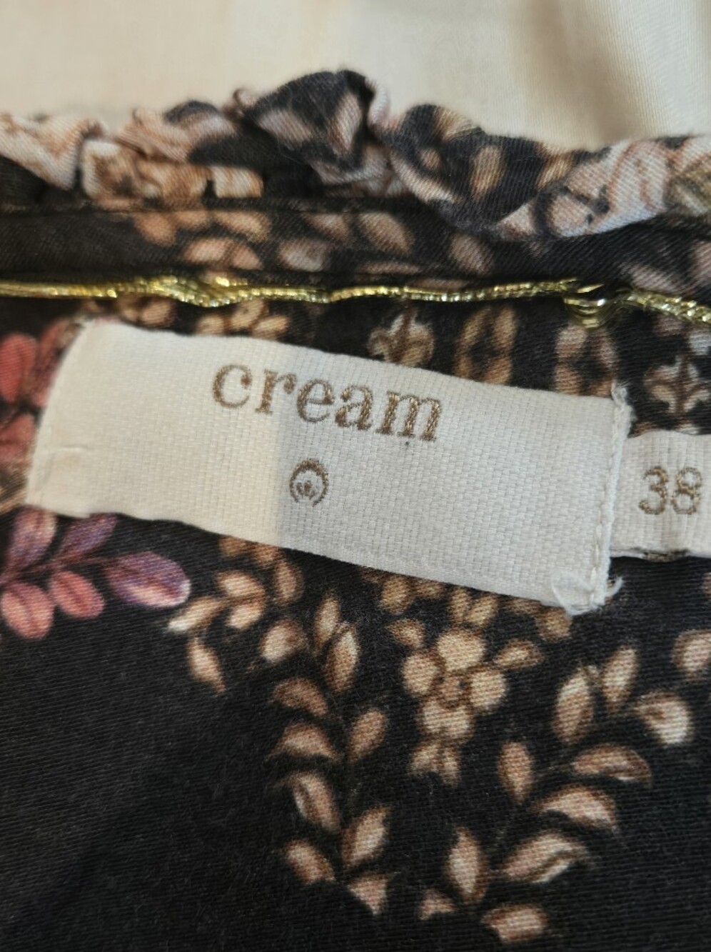 Cream | Floral Boho High-Low Tunic Blouse with Tassels, Size 38 - Picture 4 of 10